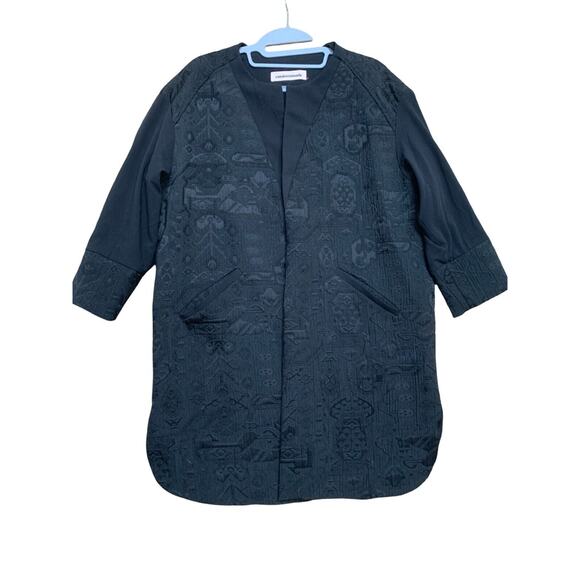 CUSTOMMADE Denmark Brand Luxe Black Trapunto Embroidery Open Evening Coat M (38) - Picture 1 of 16